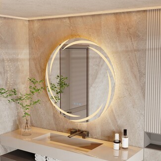 Bathroom Mirror with Swirl LED Pattern Backlit Glow