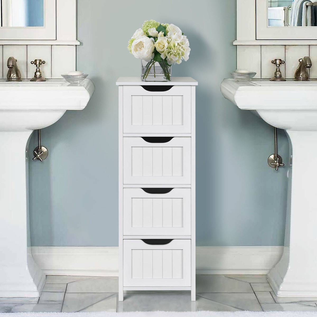 Bathroom Storage Cabinet: Recessed Cutout Handles Tower