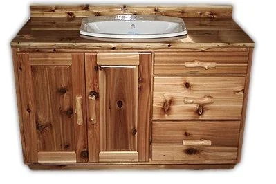 Bathroom Vanity Cedar Wood Texture Cabin Style Furniture