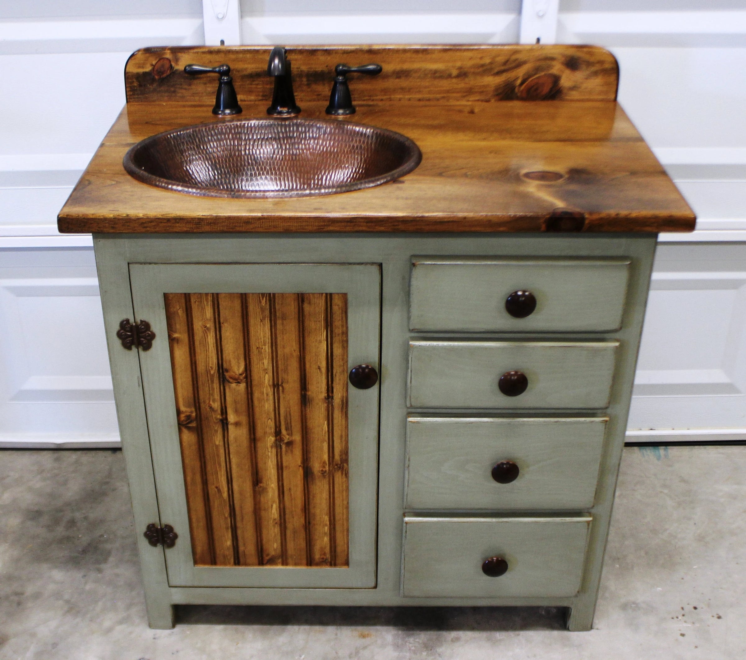 Bathroom Vanity Hammered Copper Sink Vanity Sage Green