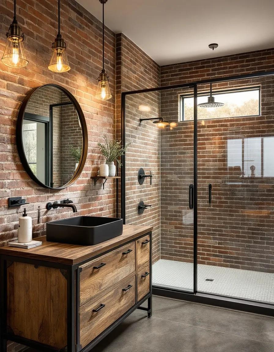 Bathroom Vanity Industrial Bathroom Brick Wall with Matte Black Sink