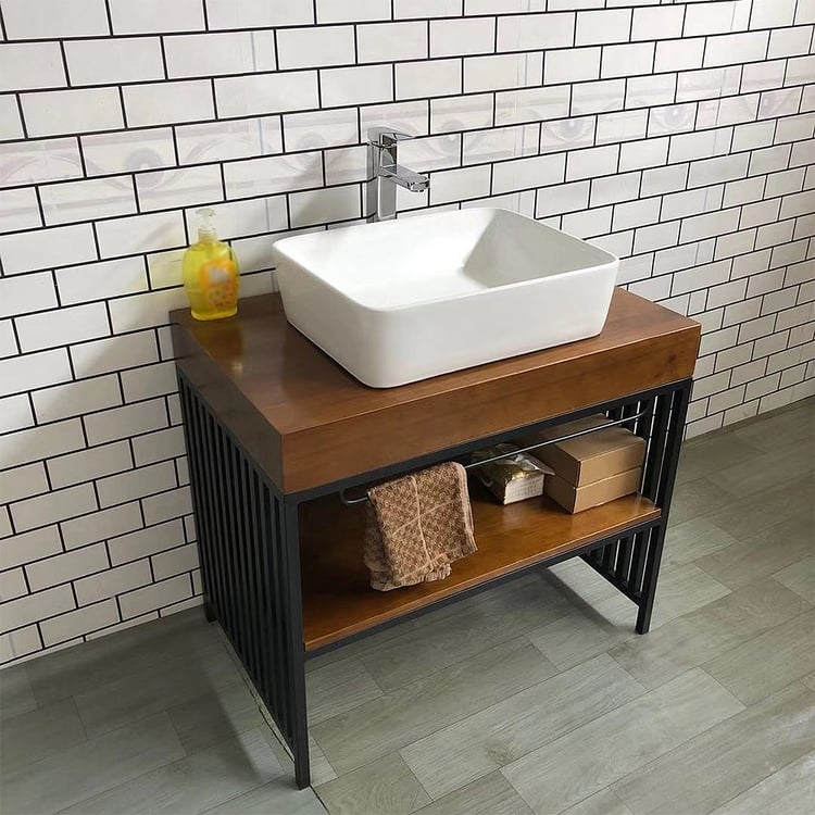 Bathroom Vanity Industrial Black Bathroom Vanity and Slatted Sides