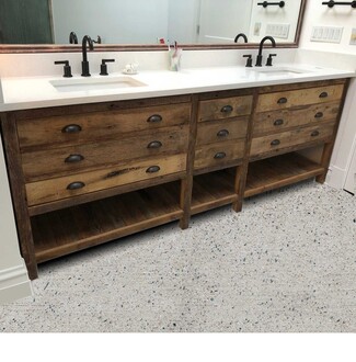 Bathroom Vanity Matte Black Cup Pulls and Reclaimed Wood Look Finish