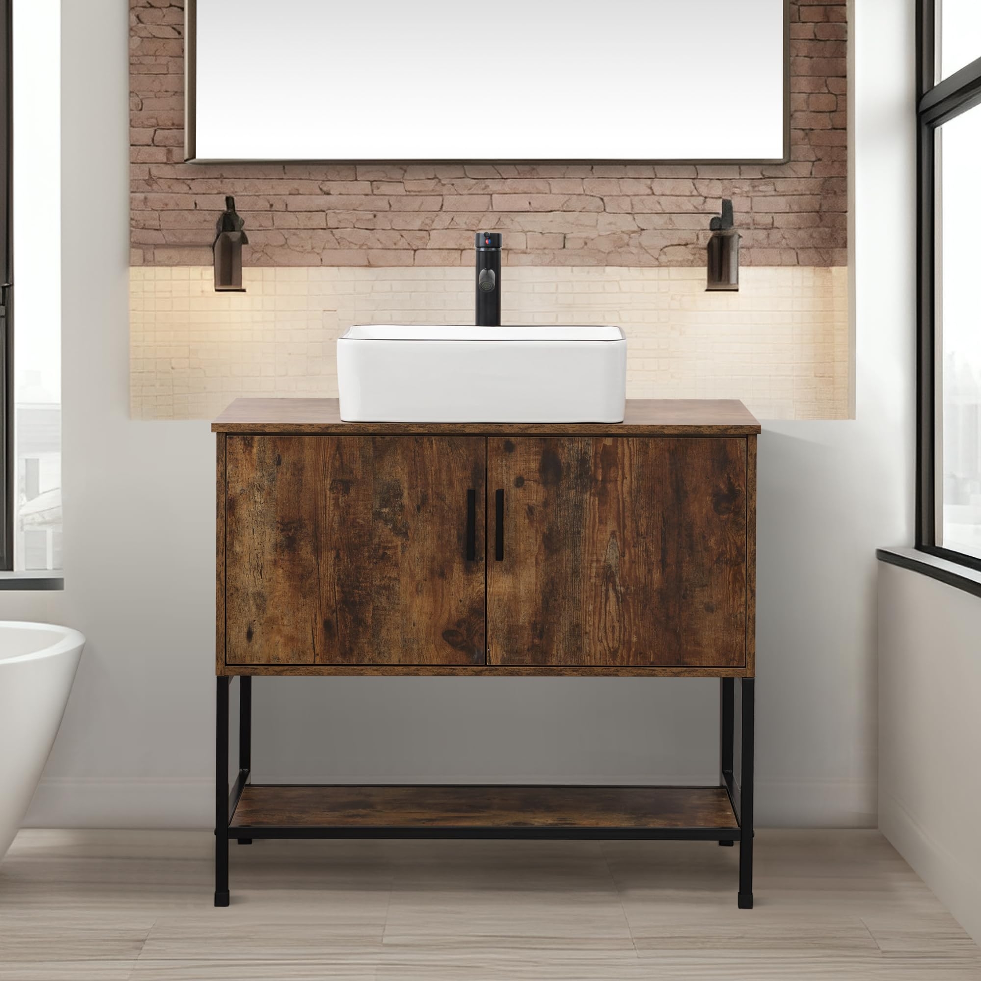 Bathroom Vanity Metal Frame Unit with Modern Ceramic Vessel Sink