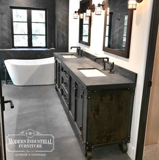Bathroom Vanity Riveted Steel Bathroom Cabinet with Caster Feet