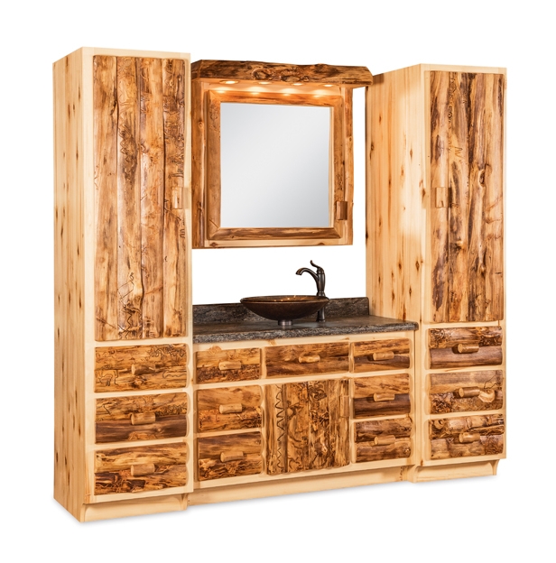 Bathroom Vanity Set Cabin Style Double Vanity Bark Panels