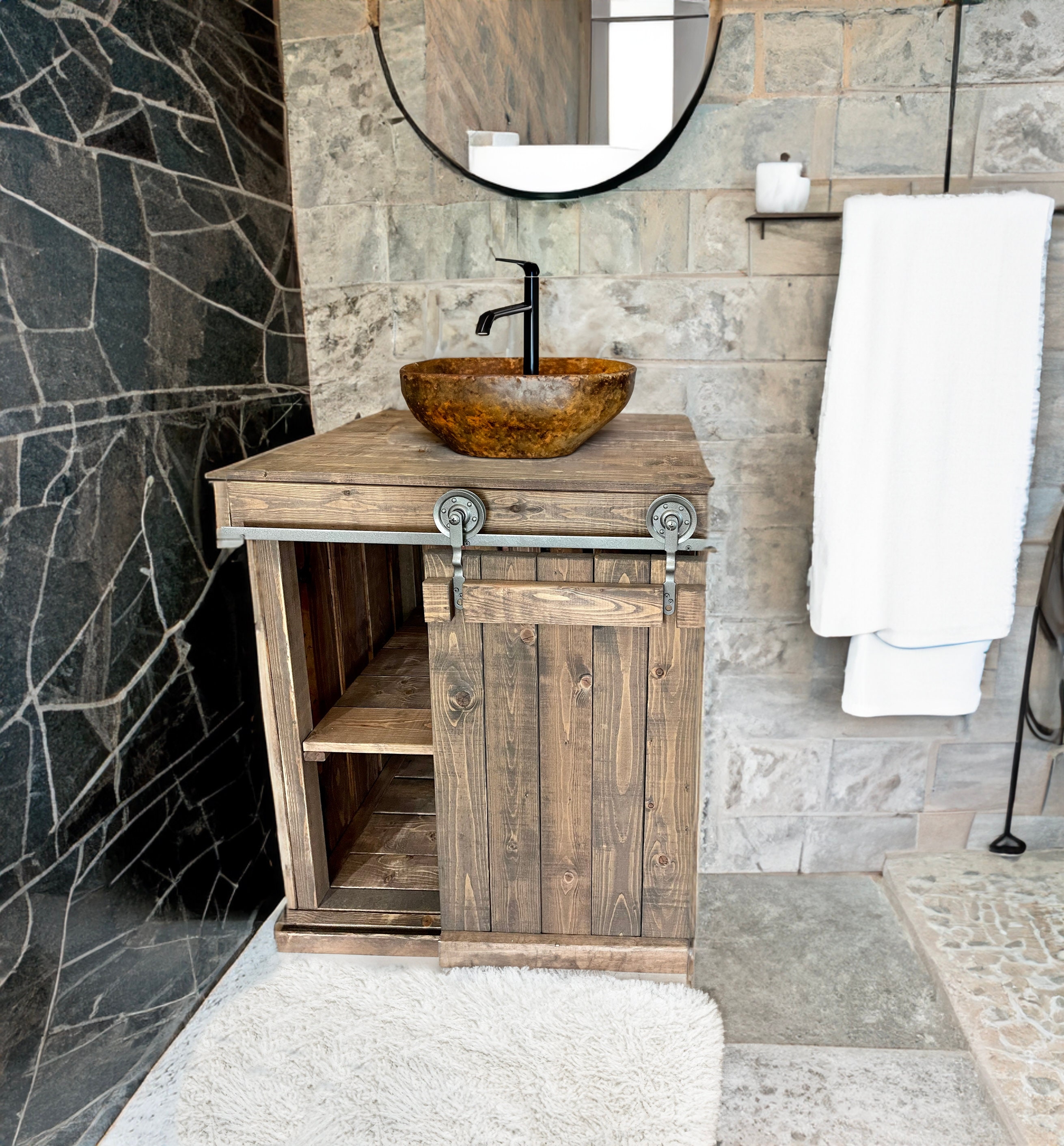 Bathroom Vanity Sliding Barn Door and Industrial Hardware