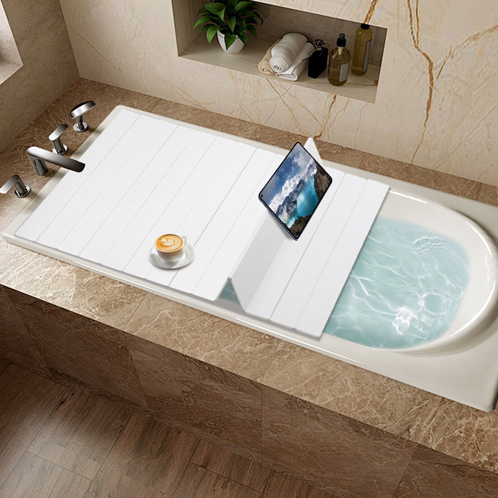 Bathtub Cover Foldable Design Integrated Stand Modern Accessories