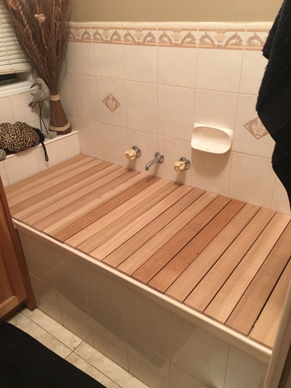 Bathtub Cover Natural Wood Horizontal Slats Zen Tub Lid