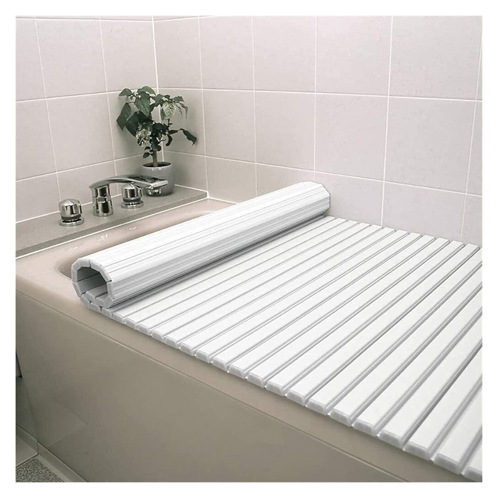 Bathtub Cover Roll Up Design White Slatted Insulation Cover