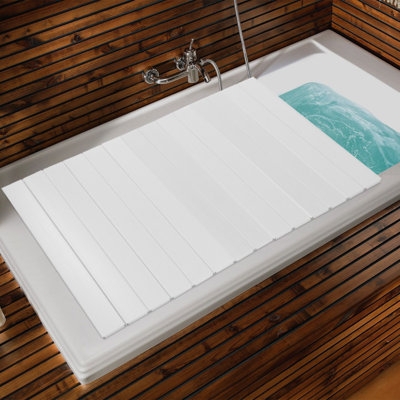 Bathtub Cover Slatted Design Recessed Fit White Slatted Bath Tray