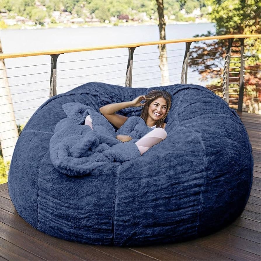 Bean Bag Chair Shaggy Texture Giant Navy Bean Bag