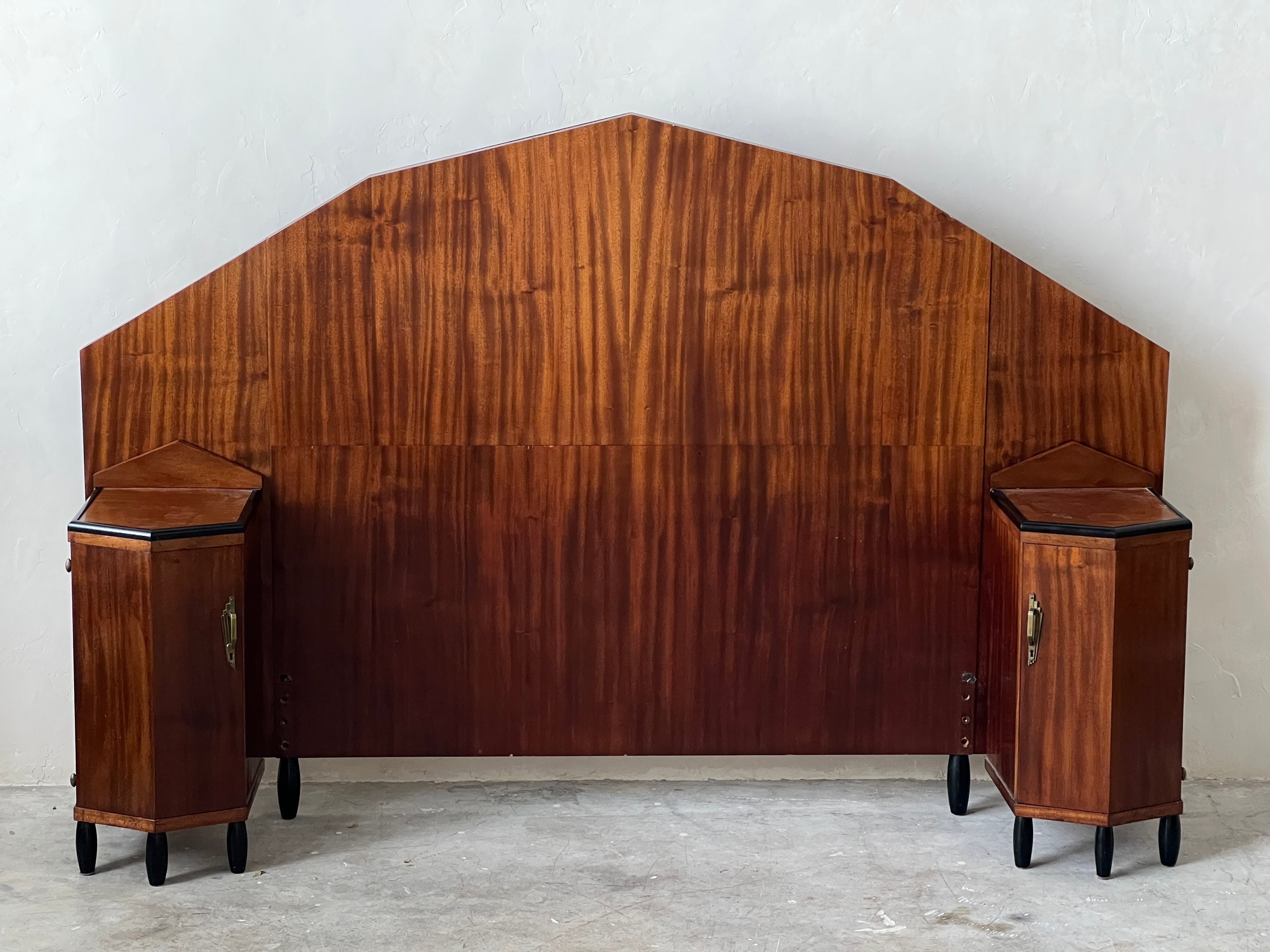 Bed Frame featuring French Flame Veneer and Stepped Silhouette