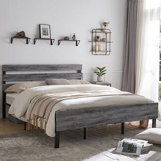 Bed Frame Modern Weathered Wood Metal King Bed