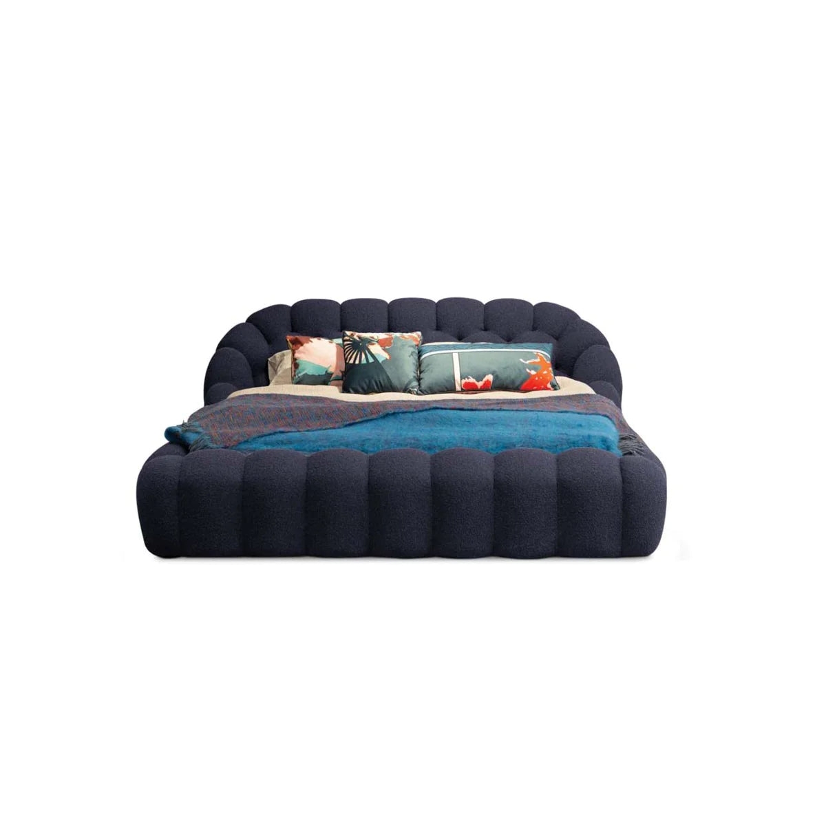 Bed Frame Royal Blue Channeled Upholstery Bed Design