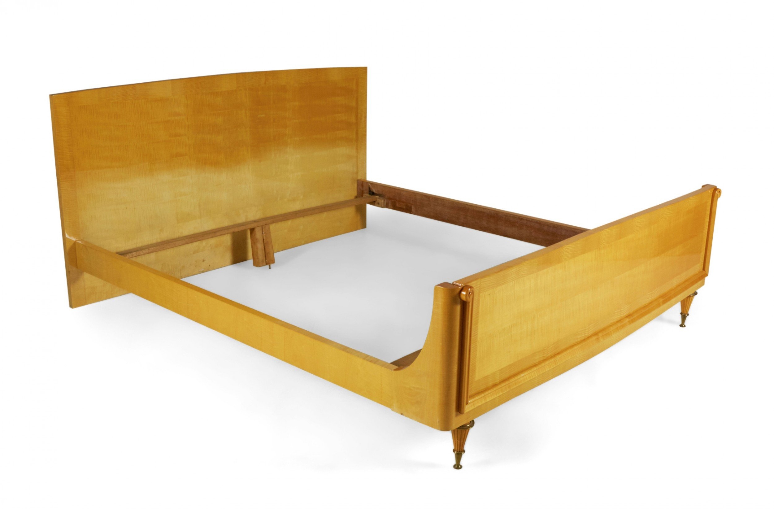 Bed Frame with Fluted Bronze Feet and Honey Maple Wood Finish
