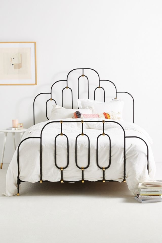 Bed Frame with Tiered Arched Headboard and Gold Joint Collars