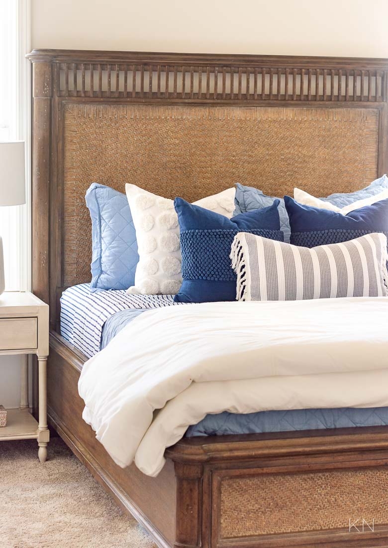 Bed Frame: Woven Rattan Panel and Slatted Wood Headboard