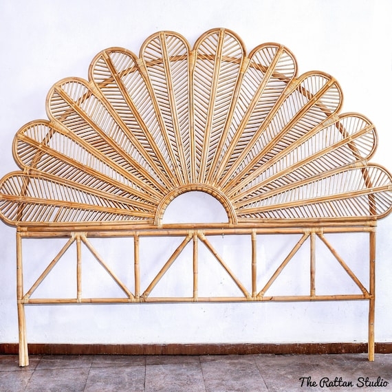 Bed Headboard Peacock Fan Design Boho Wicker Headboard