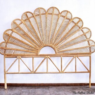 Bed Headboard Peacock Fan Design Boho Wicker Headboard
