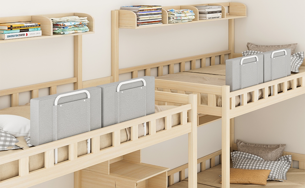 Bed Rail: Padded Gray Fabric U Shaped Handles Bed Rail