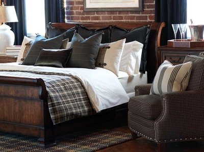 Bedding Set for Sleigh Bed Frame with Buckle Accents and Plaid