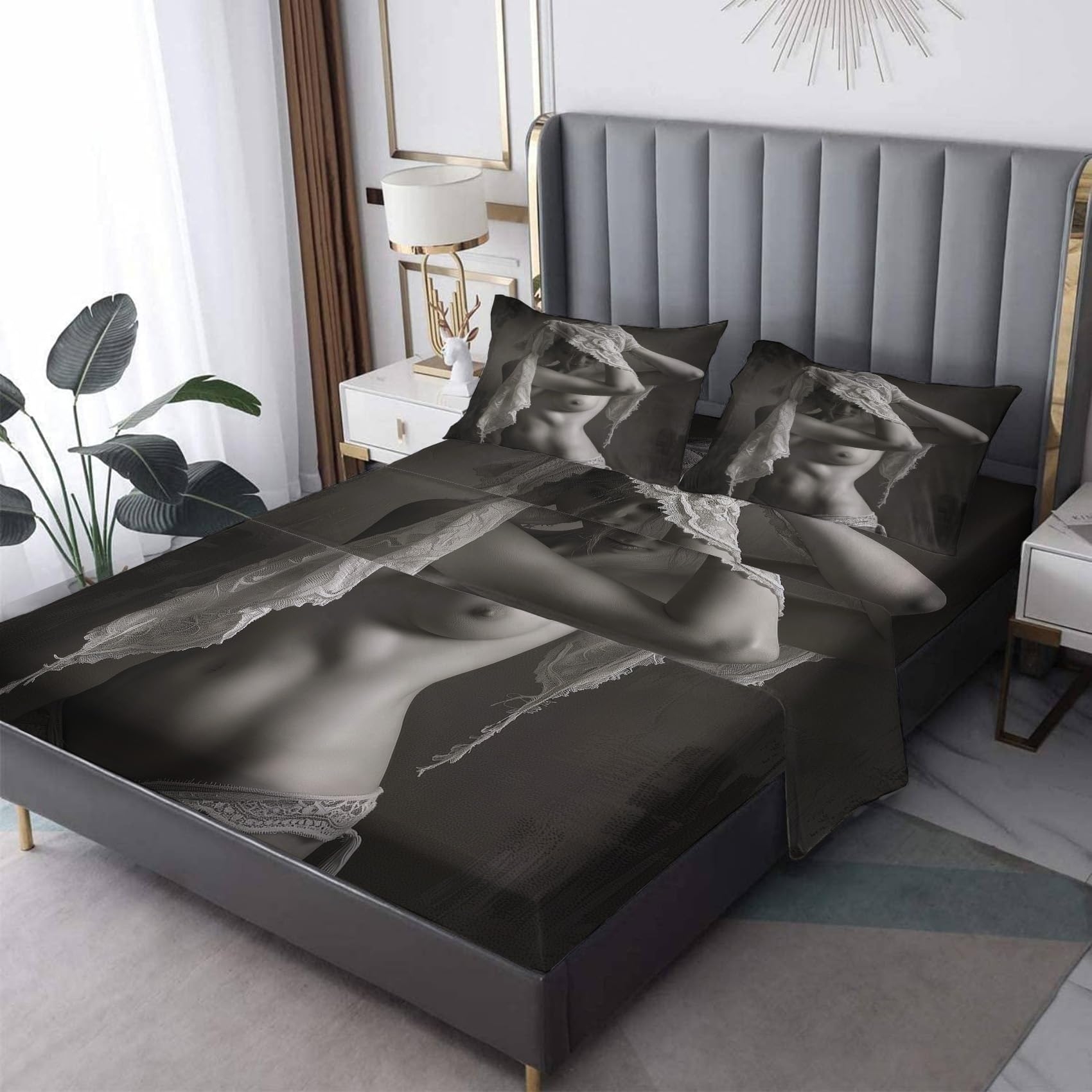 Bedding Set in Grayscale Monochrome for Bold Modern Decor
