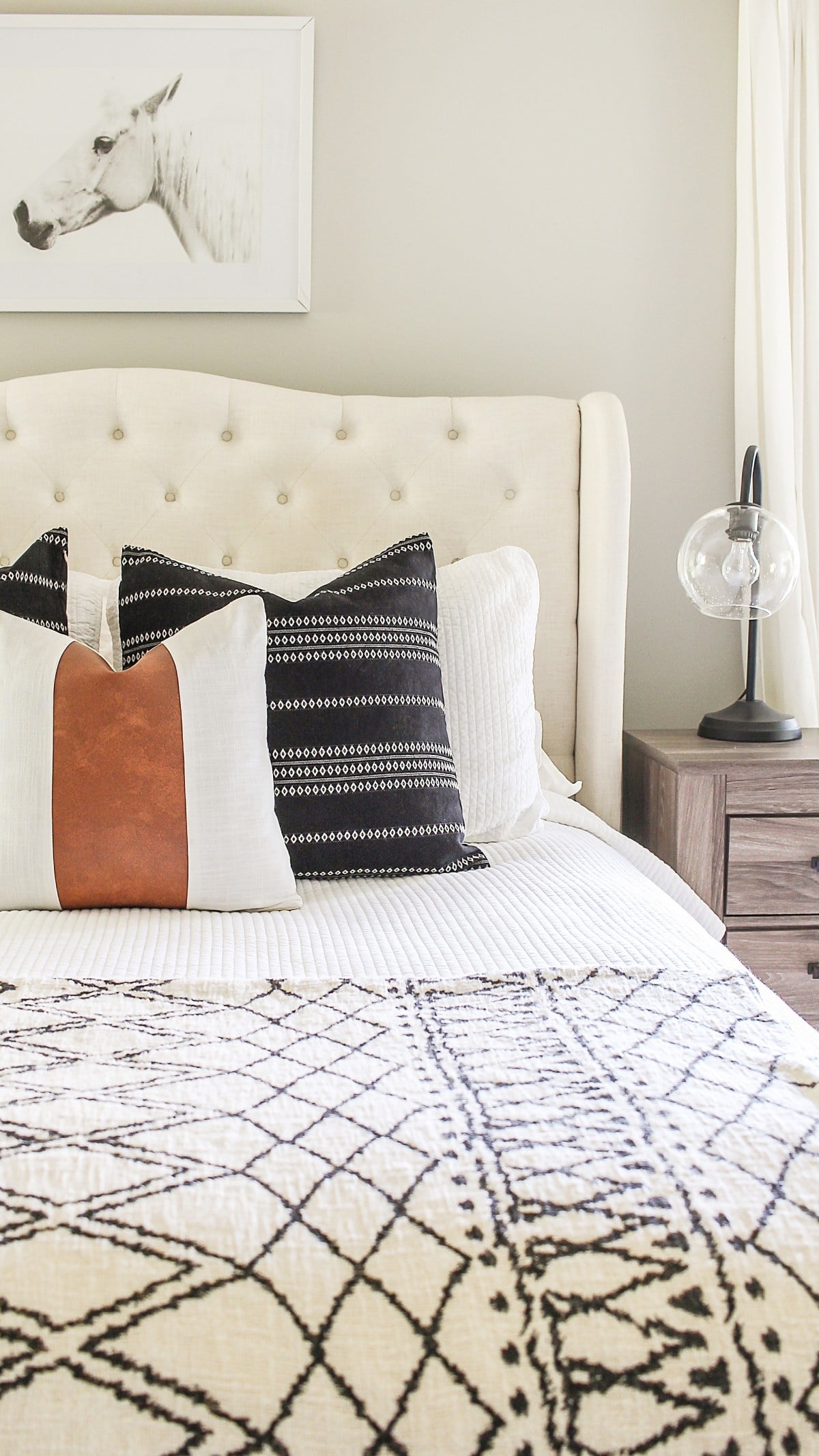 Bedroom Decor: Geometric Tribal Print Button Tufted Back