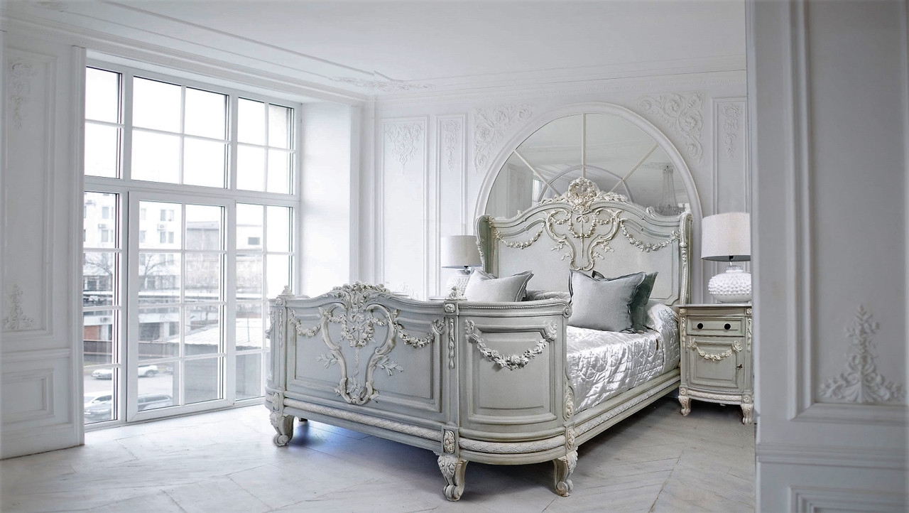 Bedroom Set French Blue Ornate Rococo Bed Carvings