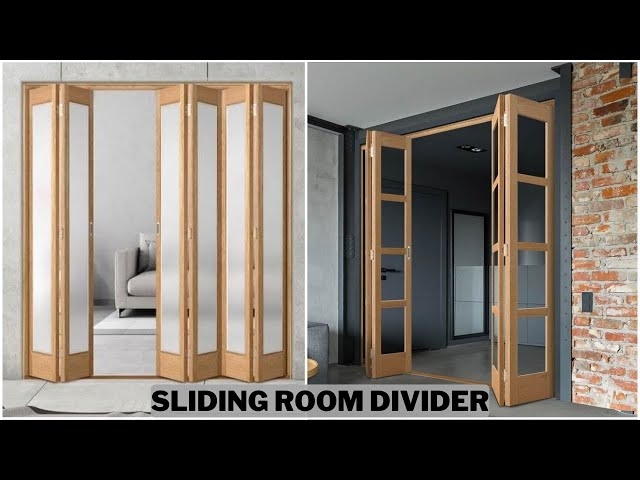 Bifold Door Divider: Wood Toned Glass Inserts Flexible Partition