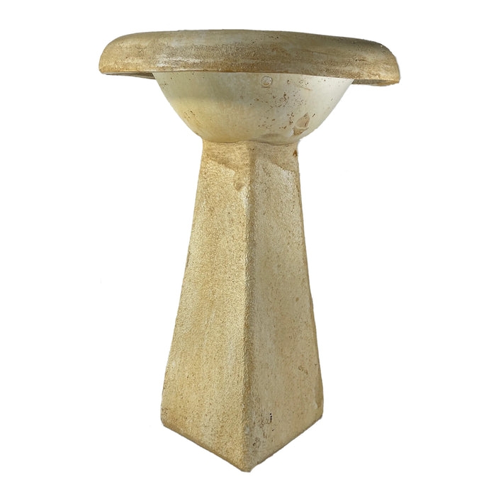 Bird Bath Faceted Pedestal: Brutalist Weathered Stone Sculpture