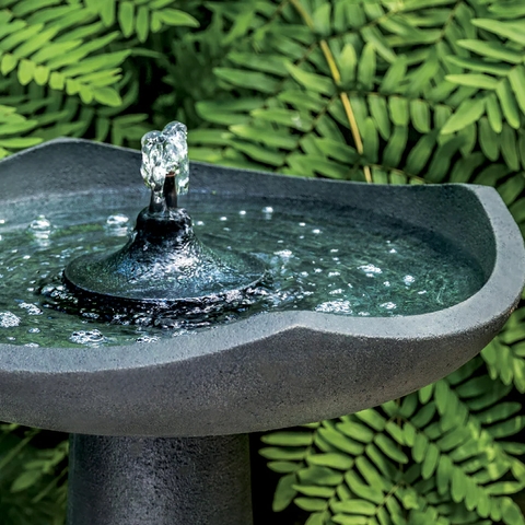 Bird Bath Fountain Charcoal Gray Scalloped Edge Bubbler