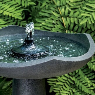 Bird Bath Fountain Charcoal Gray Scalloped Edge Bubbler