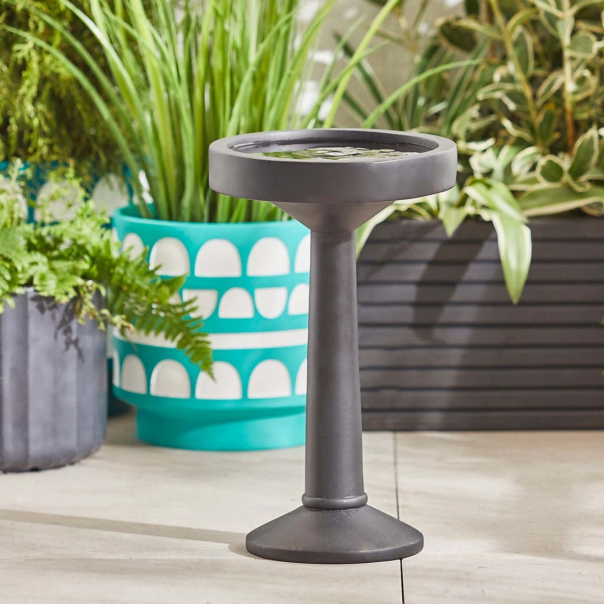 Bird Bath Pedestal: Charcoal Grey Contemporary Garden Decor