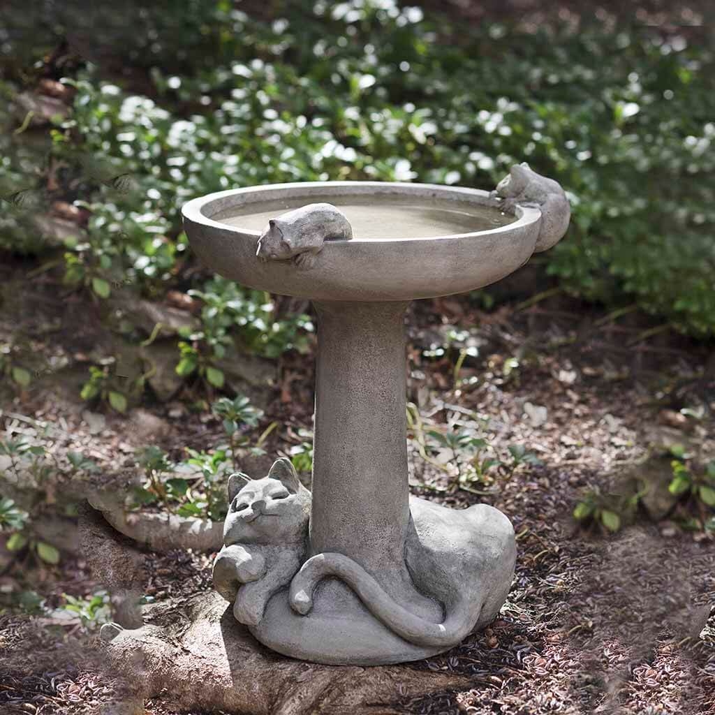 Bird Bath Whimsical Sleeping Cat Base with Mouse Accents