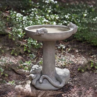 Bird Bath Whimsical Sleeping Cat Base with Mouse Accents
