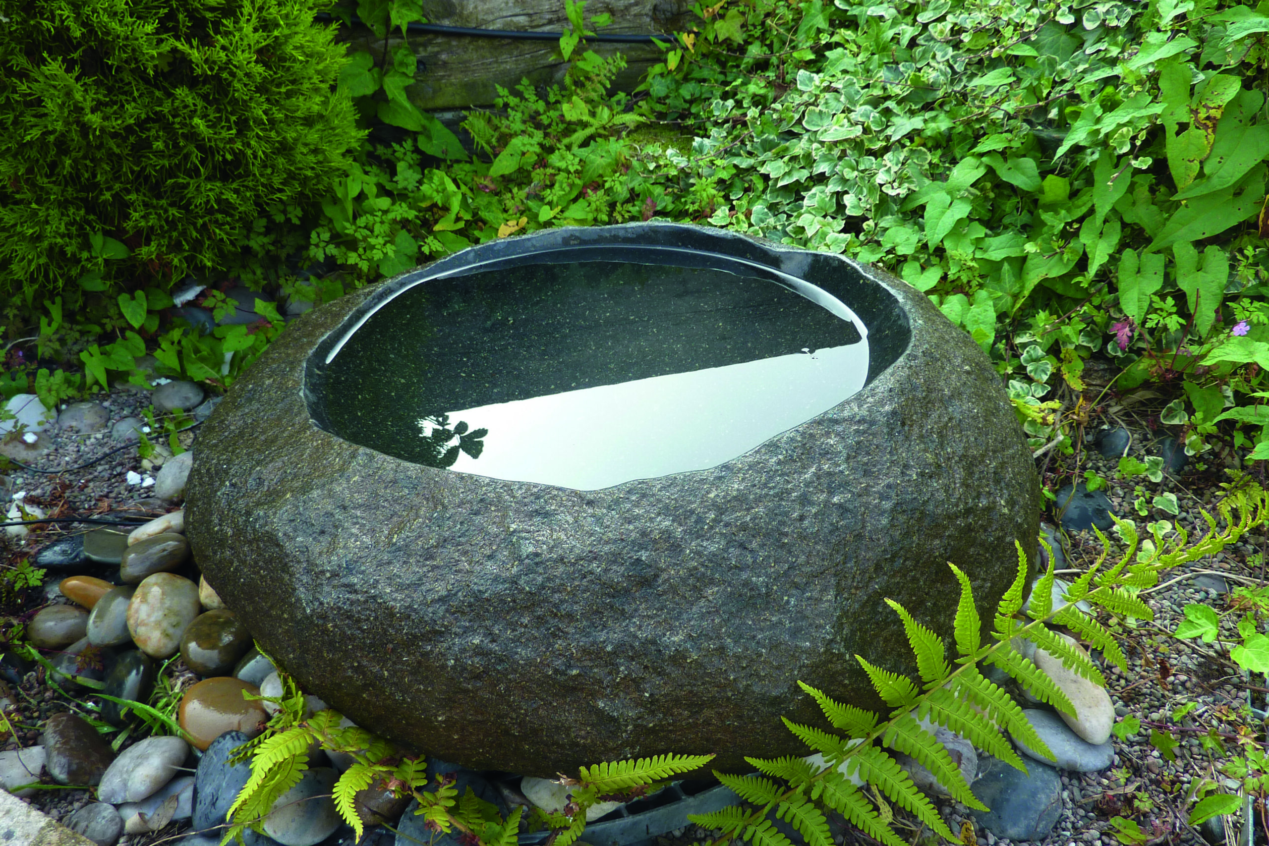 Bird Bath Zen Organic Boulder Form with Polished Interior