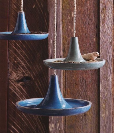 Bird Feeder Conical Neck: Glazed Ceramic with Rope Suspension