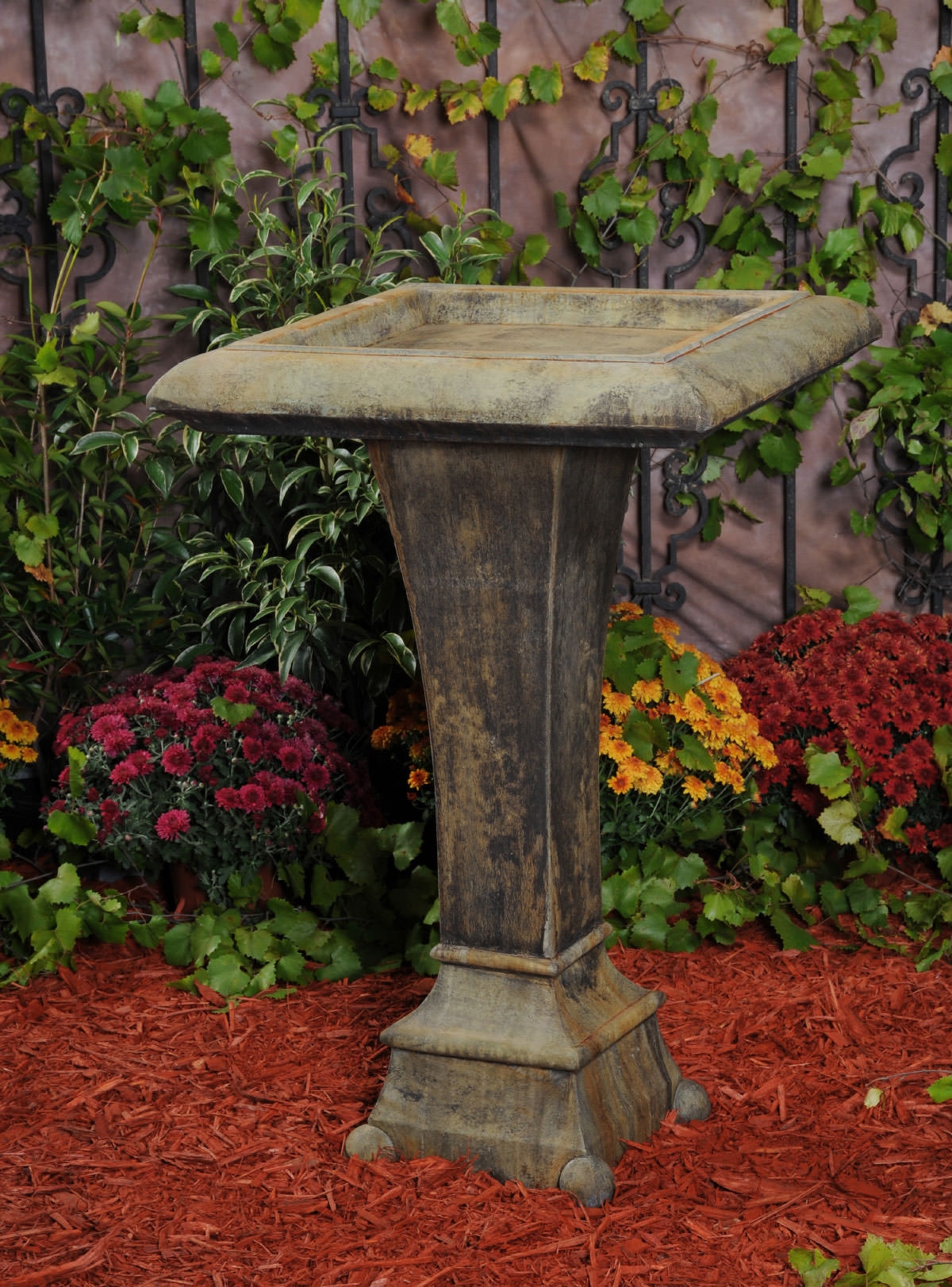 Birdbath Beveled Rim Architectural Pedestal Distressed Base