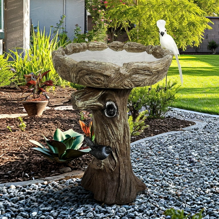 Birdbath Rustic Faux Bois Texture Tree Trunk Pedestal
