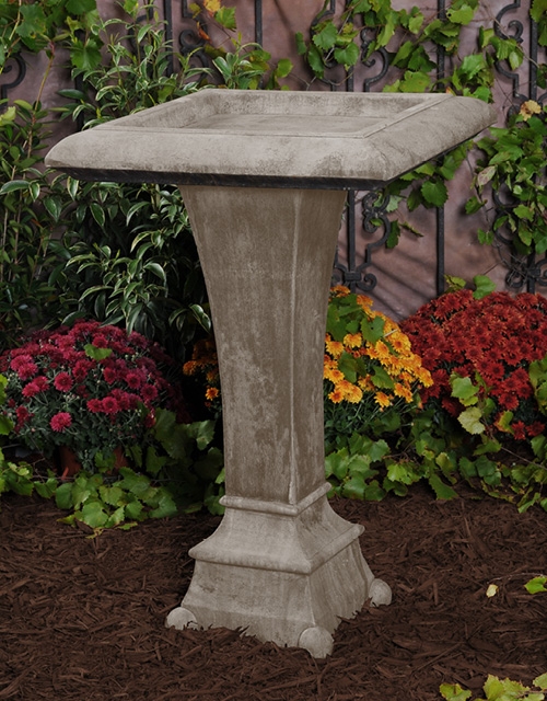 Birdbath Weathered Finish Square Stone Garden Focal Point