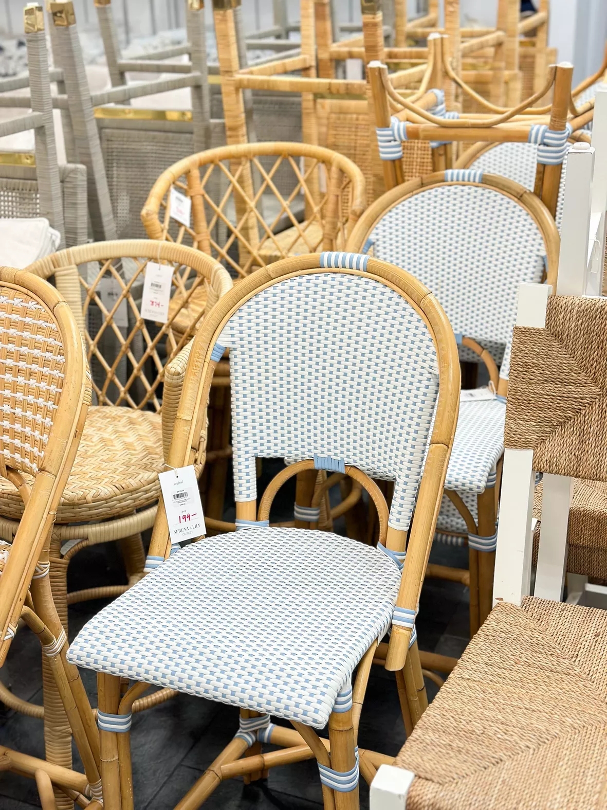 Bistro Chair with Blue Checkered Weave and Contrast Binding