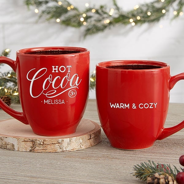 Bistro Mug: Vintage Seal Personalized Red Holiday Drinkware with Coaster