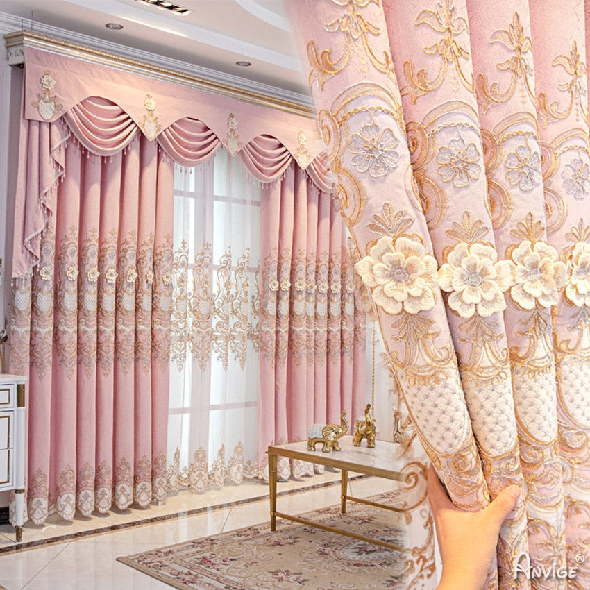 Blackout Curtains: 3D Floral Applique Ornate Valance Drapes