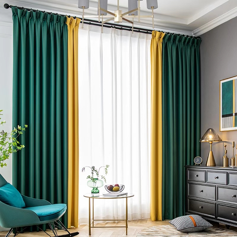 Blackout Curtains: Emerald Yellow Vertical Color Blocking