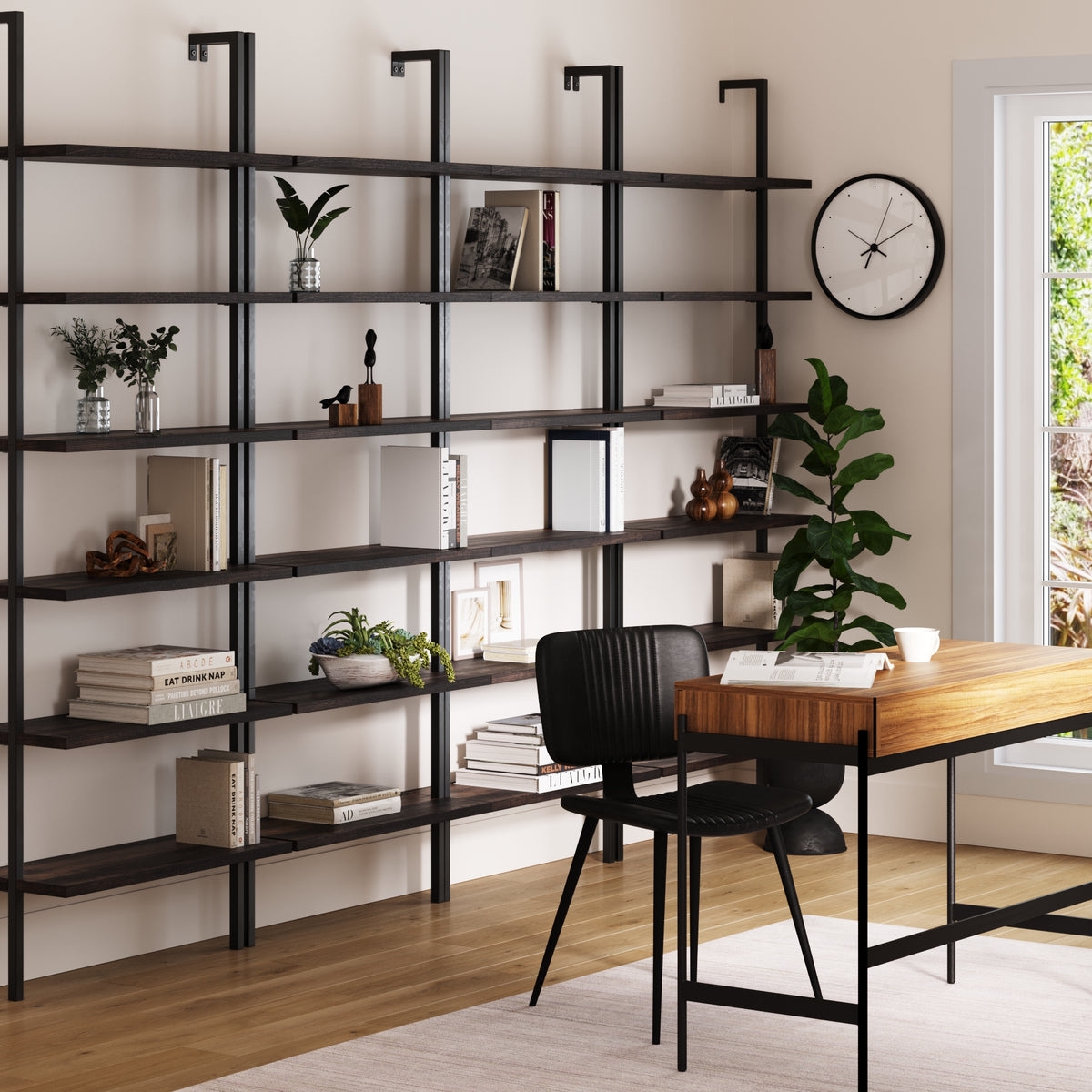Bookcase Unit Modular Matte Black Wall Mounted Track Shelves