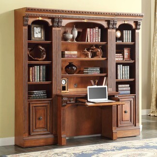 Bookcase Wall with Fluted Pilasters and Integrated Lighting