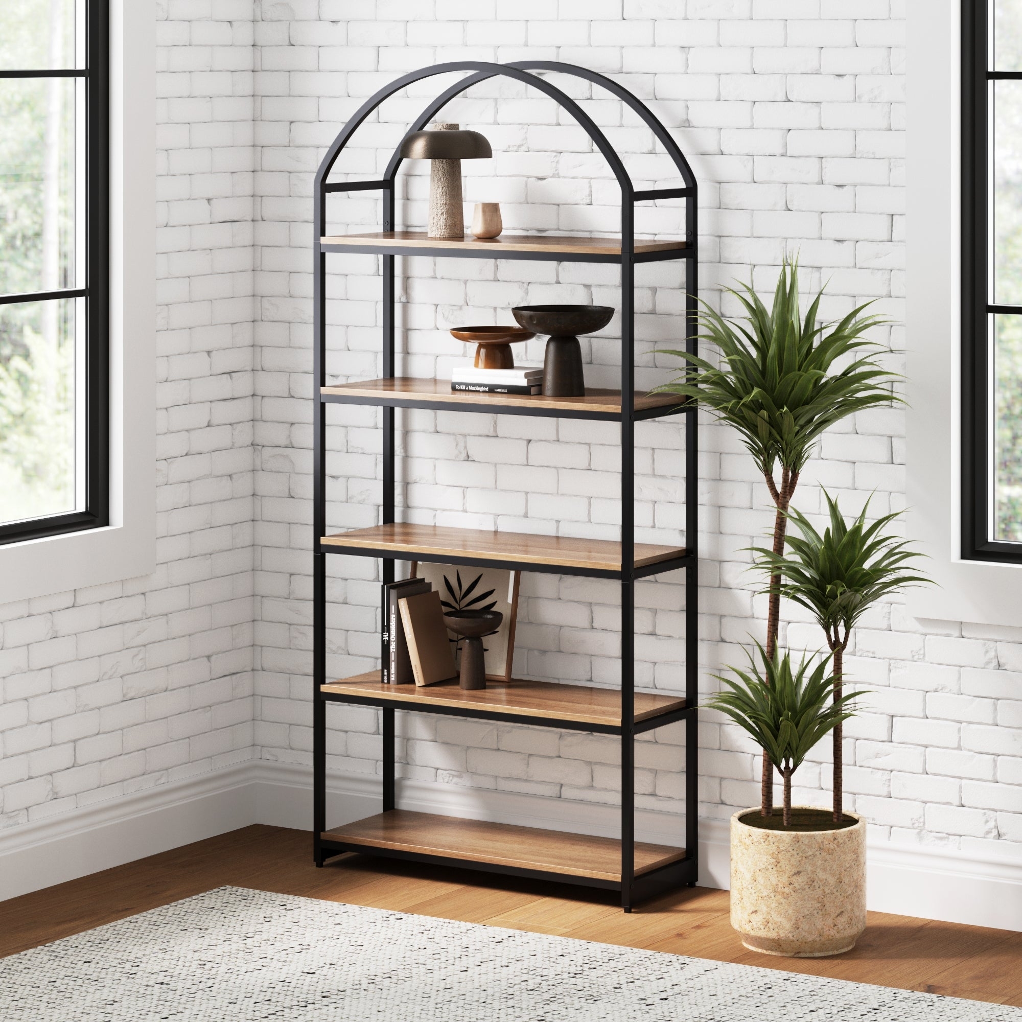 Bookshelf Arched Metal Display with Overlapping Arches Top