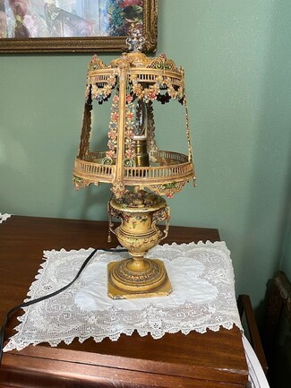 Boudoir Lamp Antique Gold Urn with Floral Garland