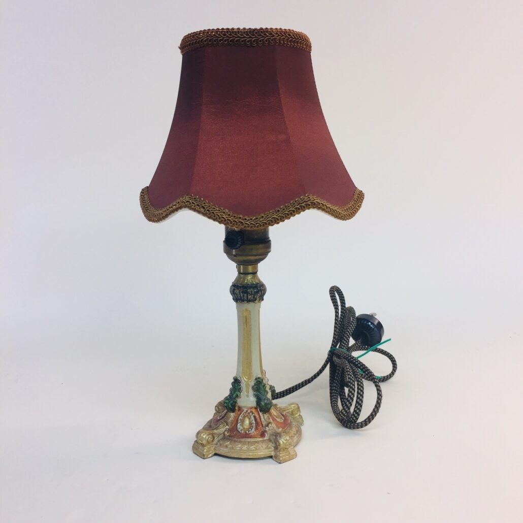 Boudoir Lamp Burgundy Fabric with Herringbone Cord